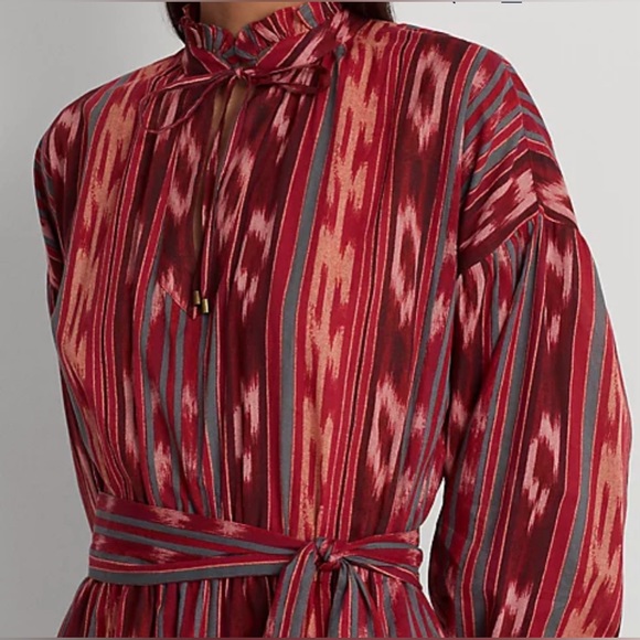 Ralph Lauren Geo-Stripe Belted Cotton Voile Dress Size 6 Fuchsia/Orange/Multi - Picture 5 of 11